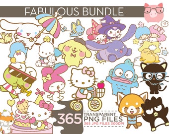 350 Bundle Cute Kitty Cat Kawaii Png Images couleur pastel, Kawaii Kitty Girl Birthday Printable, S Rio personnages png, Téléchargement INSTANTANÉ