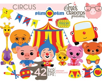 42 Plim Plim Clown Circus SVG, PNG, EPS images High resolution, ideal for stamp, sublimation, Plim Plim cricut svg files, instant download