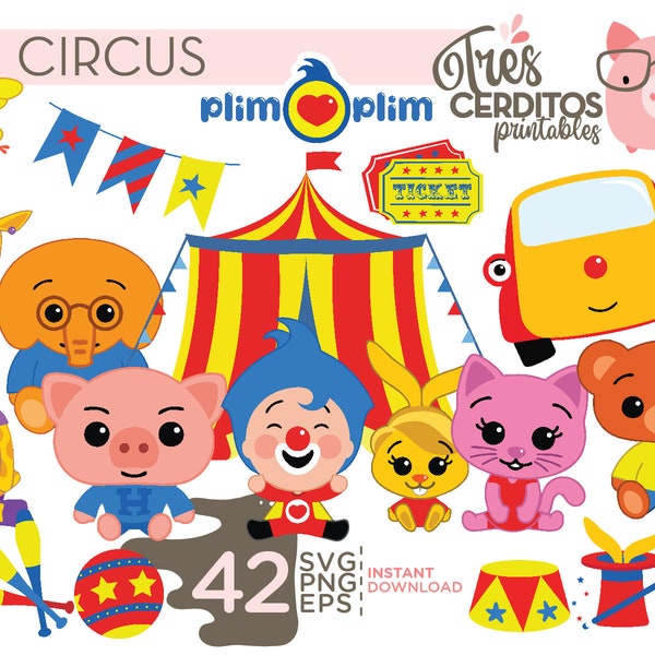 42 Plim Plim Clown Circus SVG, PNG, EPS images High resolution, ideal for stamp, sublimation, Plim Plim cricut svg files, instant download