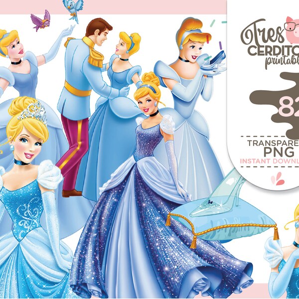 82 Princess Cinderella Png Images, Princess cinderella Girl Birthday Printable Digital, princess characters png, INSTANT download