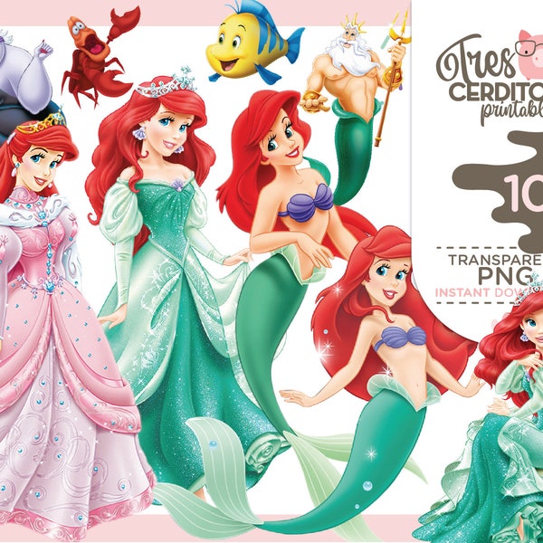 100 Princess Ariel Little Mermaid Png Images, Mermaid Girl Birthday Printable Digital, princess characters png, INSTANT download