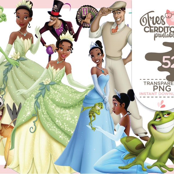 52 Tiana Princess Frog Png Images, Tiana Girl Birthday Printable Digital, princess characters png, INSTANT download