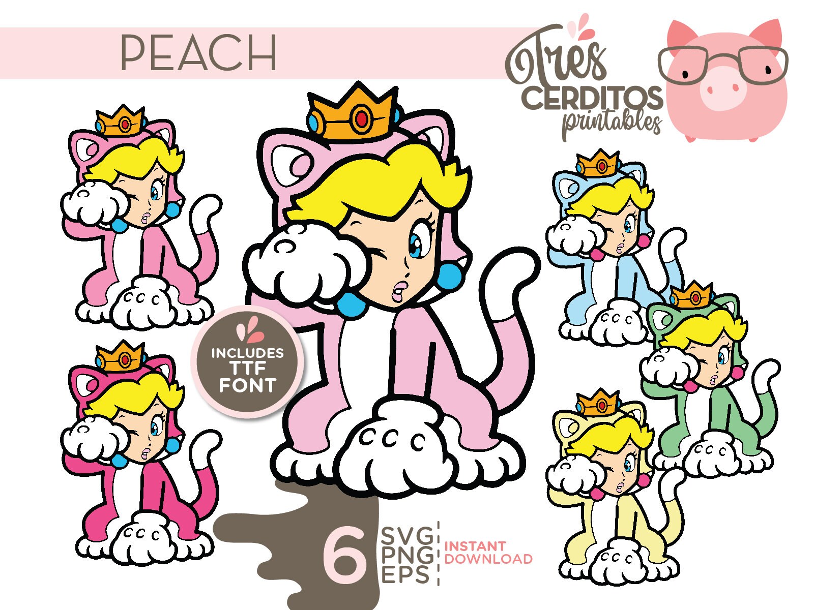 6 Princess Peach Cat Costume SVG, PNG, EPS, Svg Files Layered Files ...