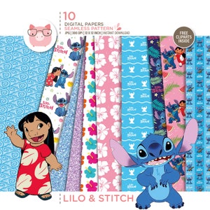 Stitch Lilo 10 Digital Paper free PNG Clipart included, Lilo & Stitch Paper wrap, Ohana papers, Scrapbook, papers digital, Instant Download