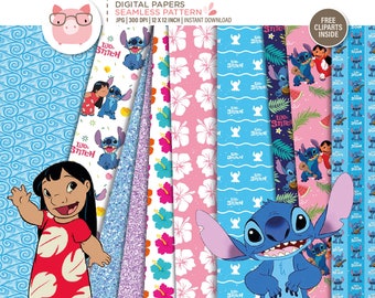 Stitch Lilo 10 Digital Paper free PNG Clipart included, Lilo & Stitch Paper wrap, Ohana papers, Scrapbook, papers digital, Instant Download