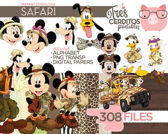 308 BUNDLE files Mickey Friends Safari Png Images + Digital papers + Alphabet, Mickey Files HD, Mickey digital paper, Mickey Alphabet