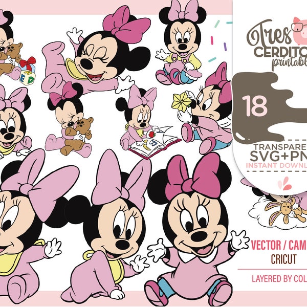 18 Mouse Baby girl SVG, mouse design baby shower cricut svg files, svg bundle layered files, instant download