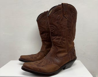 Stivali da cowboy vintage in vera pelle scamosciata marrone western da cowgirl
