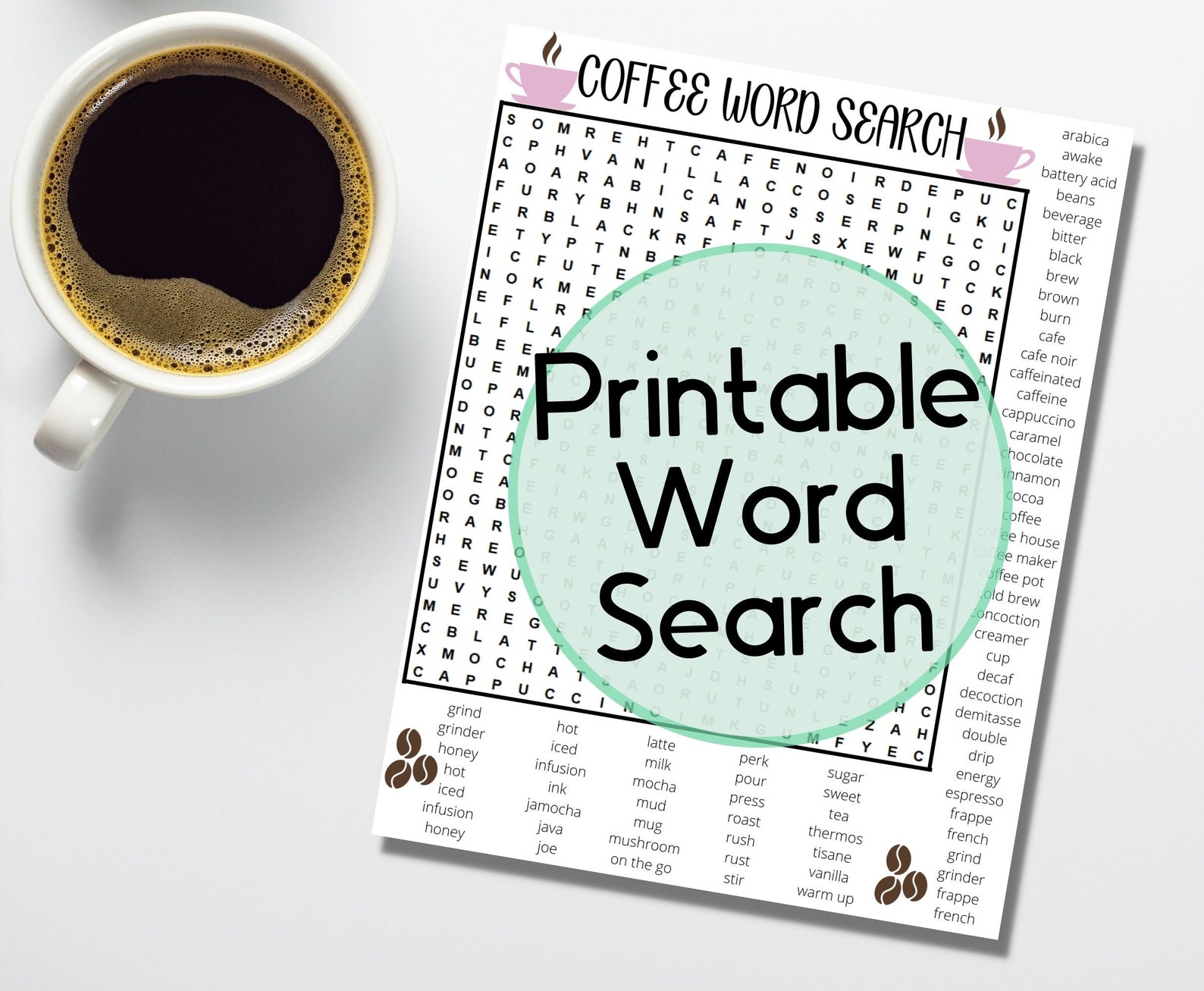 Printable Coffee Word Search Digital Download PDF PNG 75 Etsy