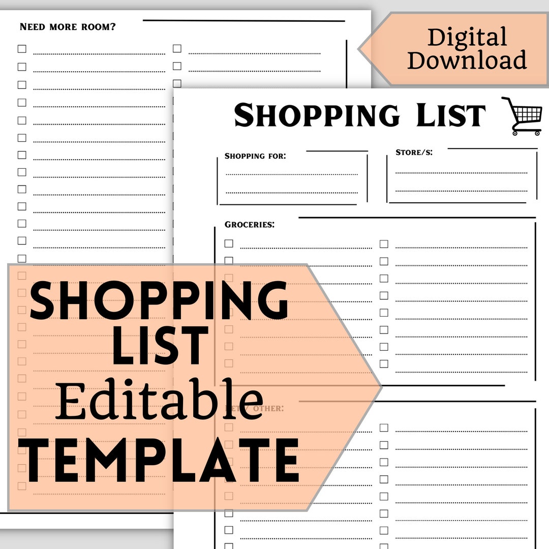 Shopping List Sheets Printable PDF and Editable Template in - Etsy