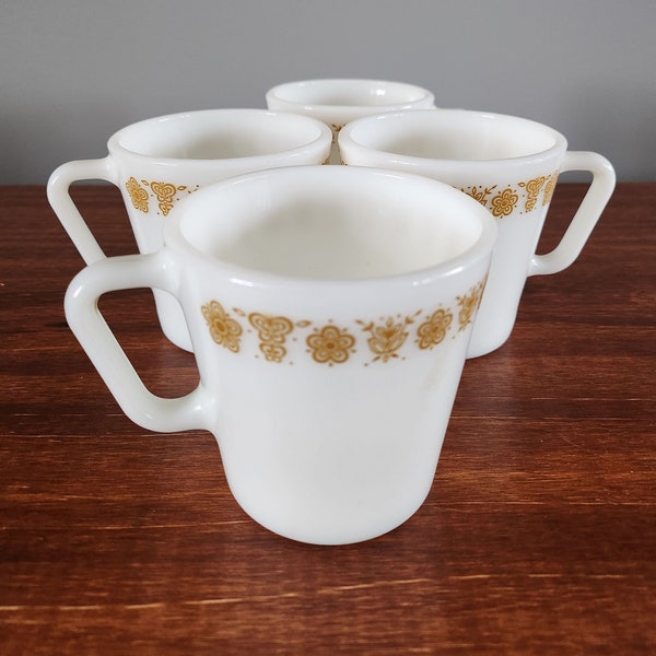 Vintage Pyrex-Becher, 4er-Set, Muster aus Dropdown-Menü wählen, Retro, Bauernhaus-Dekor, MCM, Mid-Century, ikonisches Design, Kaffeezeit