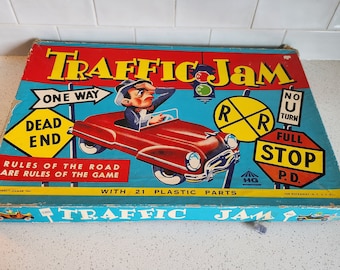 1950s board game, Traffic Jam by Harett-Gilmar, Inc., complete, rare find, mcm, midcentury, vintage, retro, family games, collectors