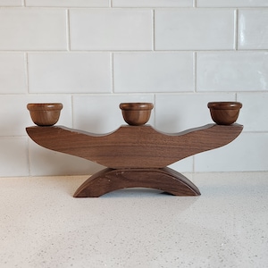 Vintage wooden candelabra, for three candles, solid wood, centrepiece, table ornament, candle light, interior decorating, home decor, retro