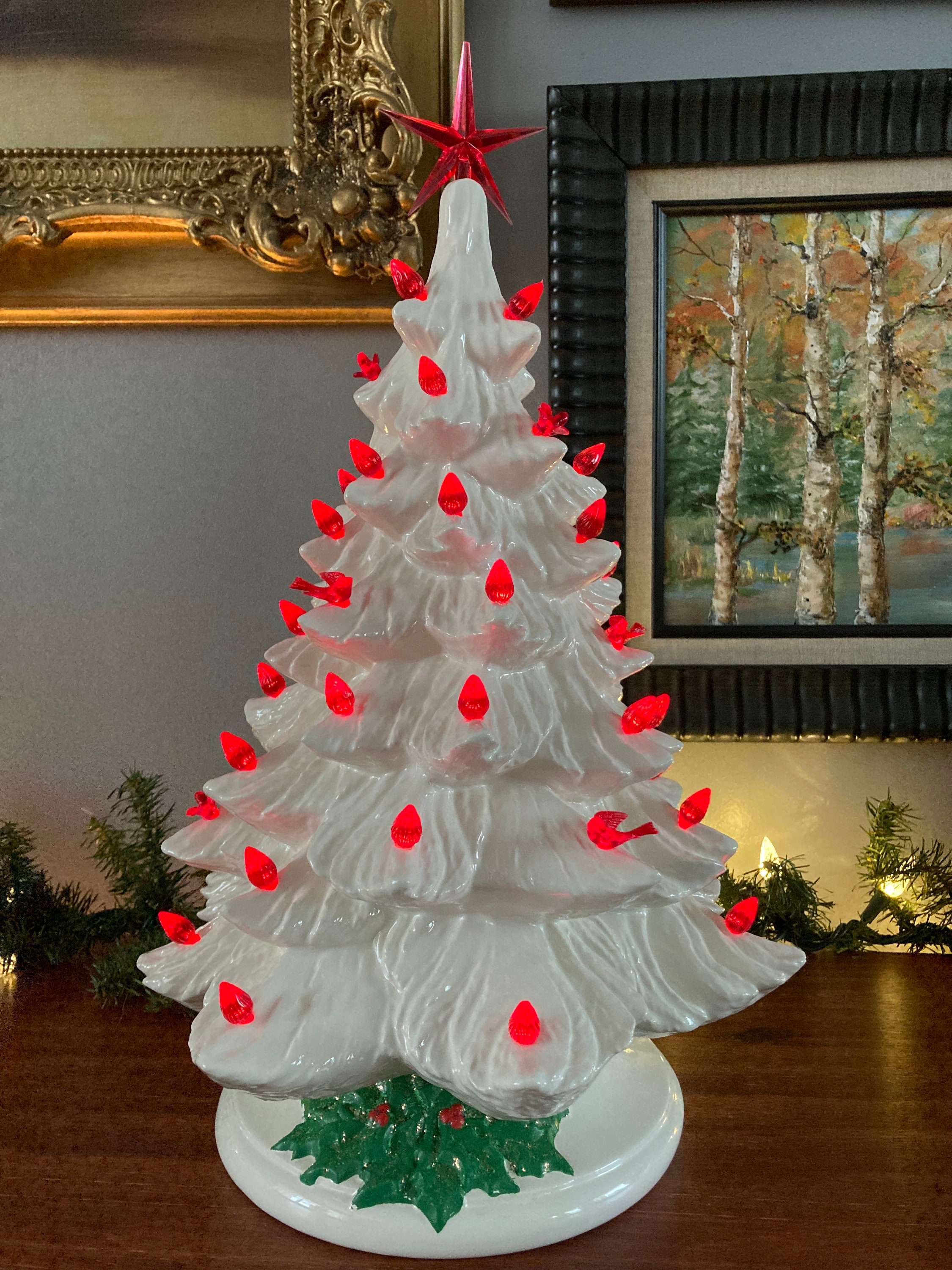 Vintage Ceramic Christmas Tree White With Red lights 17 Etsy Canada
