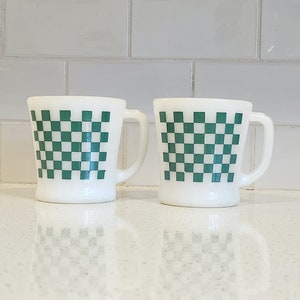 Pair of Fire-King mugs, Anchor Hocking milk glass, mcm, midcentury, milk glass, coffee mug, vintage mug, kitchen decor, iconic design, retro