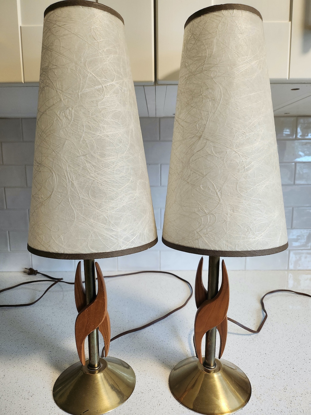 Pair of Atomic Table Lamps Bedside Table Lamps With Wood Etsy
