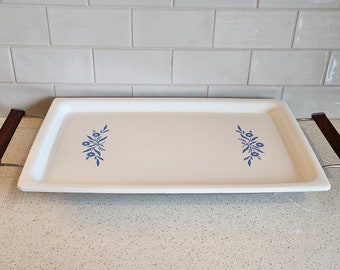 Corning Ware broiling tray with stand/server, P-35-B, Blue Cornflower, MCM, midcentury, serving, kitchen tray, vintage, retro, farmhouse
