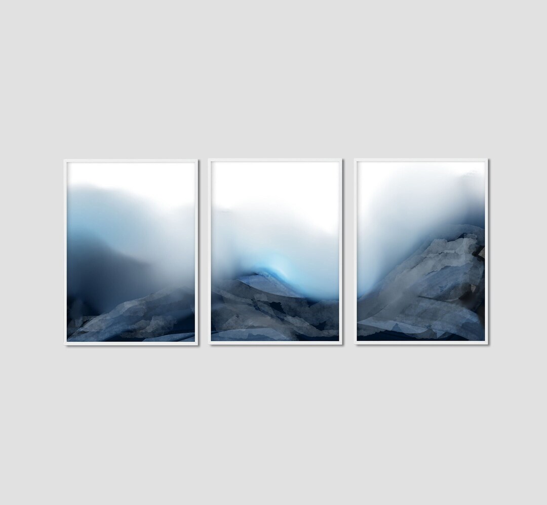 Set of 3 Blue Gray Wall Art Printable Abstract Art Blue Grey Etsy