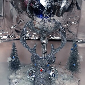 Beautiful Christmas themed wine glass for drinking or decor.