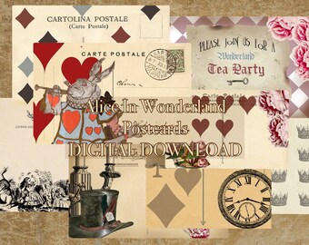 Alice In Wonderland Postcards DIGITAL DOWNLOAD| Printable | Scrapbook | Ephemera