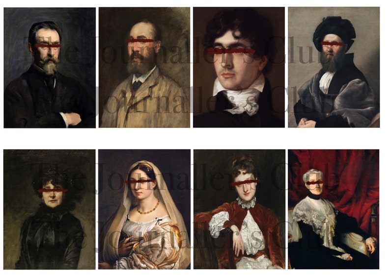 May include: A collection of eight classical portrait paintings. The portraits feature individuals in various attire, with a muted color palette and a focus on capturing the subjects' likeness. The paintings are framed and ready to hang.