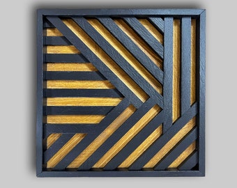 Black Gold Geometric Chevron Wood Wall Art Decor, Wall Hangings, Wooden Chevron Mosaic