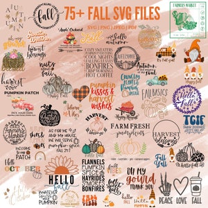 May include: A collection of 75+ fall-themed SVG files, featuring designs for pumpkins, leaves, harvest, and more. The designs are perfect for creating crafts, decorations, and apparel.