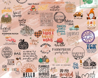 Fall Bundle SVG, Autumn SVG for Circuit, Harvest, September, October, Digital Download, PNG, fall svg, svg files, farmers market, orchard