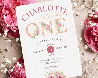 1st Birthday Invite, wild one, first birthday invitation, customizable first birthday, editable first birthday invite, digital invite, girl