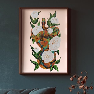 Vivian the Python: Gothic Snake & Peony Painting