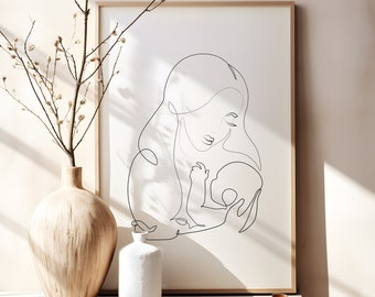 Mutter und Baby One Line Kunstdruck: Minimalistische Kinderzimmer Deko (Digitaler Download)