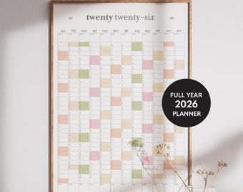 A2 & A1 Colorful Portrait Minimalist 2026 Full-Year Wall Planner in PDF: Download Instant