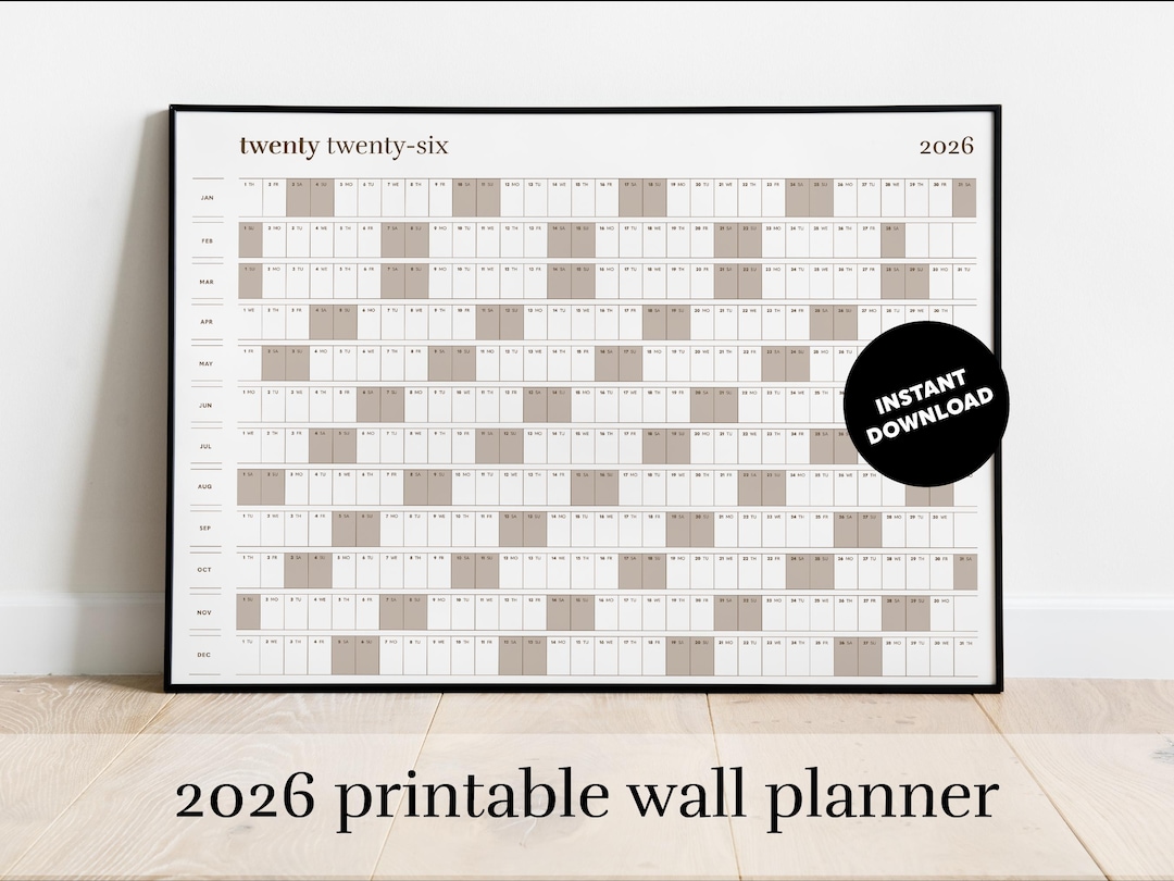2026 Brown Wall Planner: Full Year Printable Calendar (PDF Download) - Etsy