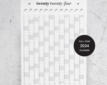 A2 & A1 Portrait Minimalist 2024 Full-Year Wall Planner in PDF: Download Instant