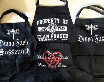 Outlander Apron, Kitchen Apron, Jamie Fraser, Outlander Gift, Dinna Fash, Clan Fraser, Apron for Mom, Outlander Fan, Gift for Her, Sassenach