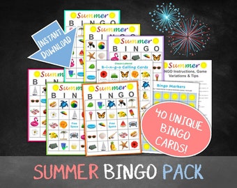 Summer BINGO Pack / Fun Summer Game / Summer Classroom Game / Kids Summer Games / Print at Home / Family Vacation Fun / Instant Download