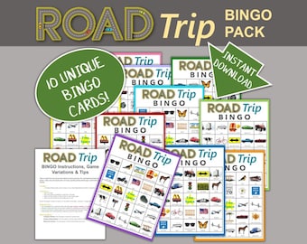 Road Trip Car BINGO Pack / Travel Bingo / Kids Car Games / Print at Home / Family Vacation Fun / Instant Download