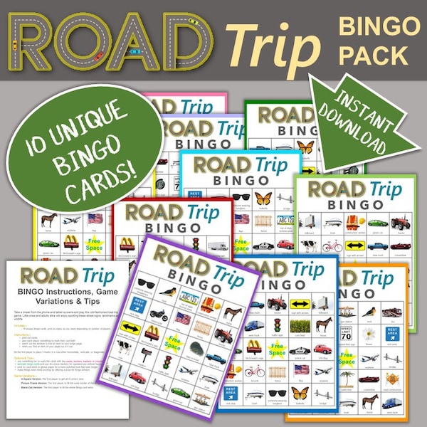 Road Trip Car BINGO Pack / Travel Bingo / Kids Car Games / Print at Home / Family Vacation Fun / Instant Download