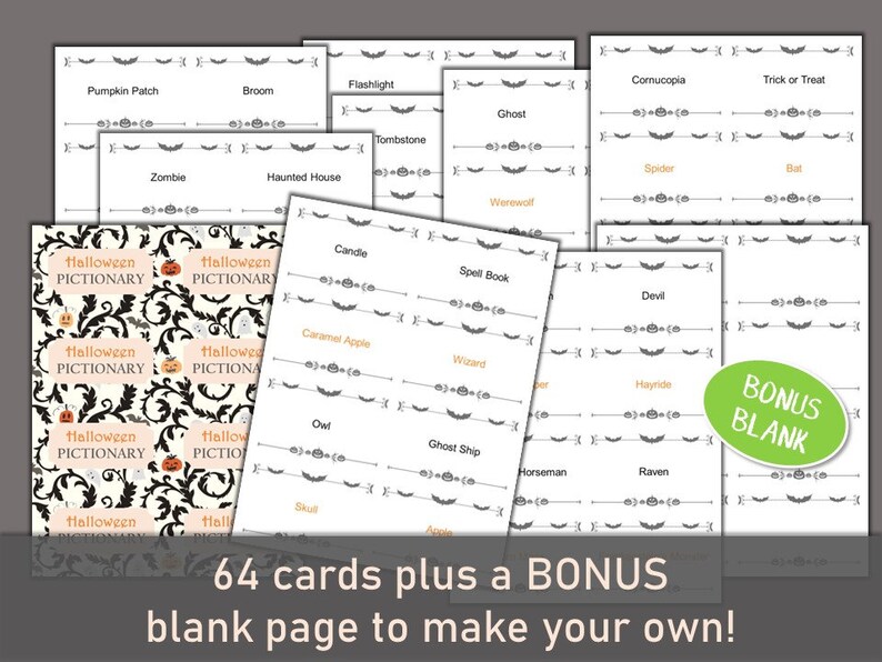 Halloween Pictionary Pack | Printable Cards | DIY Party Games | Family ...