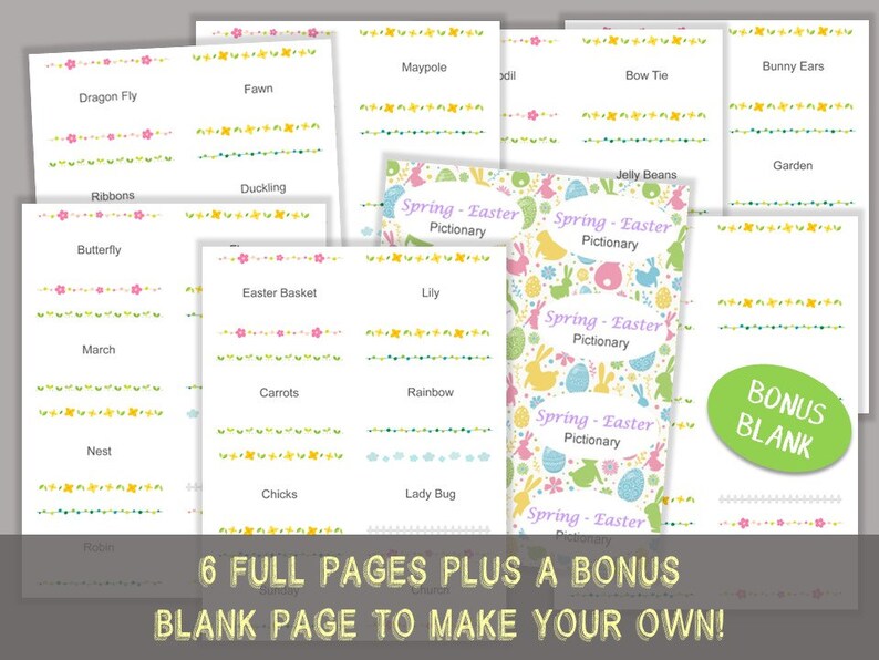 Pictionary Ribbon Spring - Easter Pictionary I Printable Cards I DIY Party Games I Spring ...