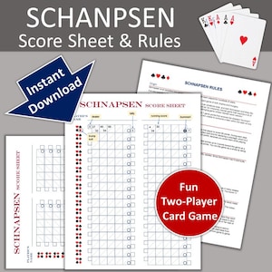 Schnapsen-scoreblad en spelregels I Leuk kaartspel voor twee spelers I Spel voor koppels I Direct downloaden I Afdrukbaar kaartspel I Oostenrijks kaartspel