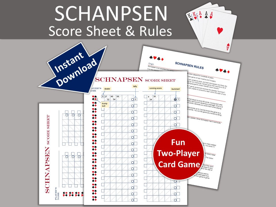 Schnapsen Score Sheet and Game Rules I Fun Two-Player Card Game I Couples Game I Instant Download I Printable Card Game I Austrian Card Game