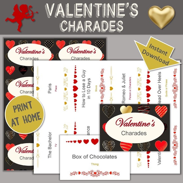 Valentine's Charades Pack | Printable Cards | DIY Party Games | Family Games | Holiday Party Games | Instant Download | Guesstures