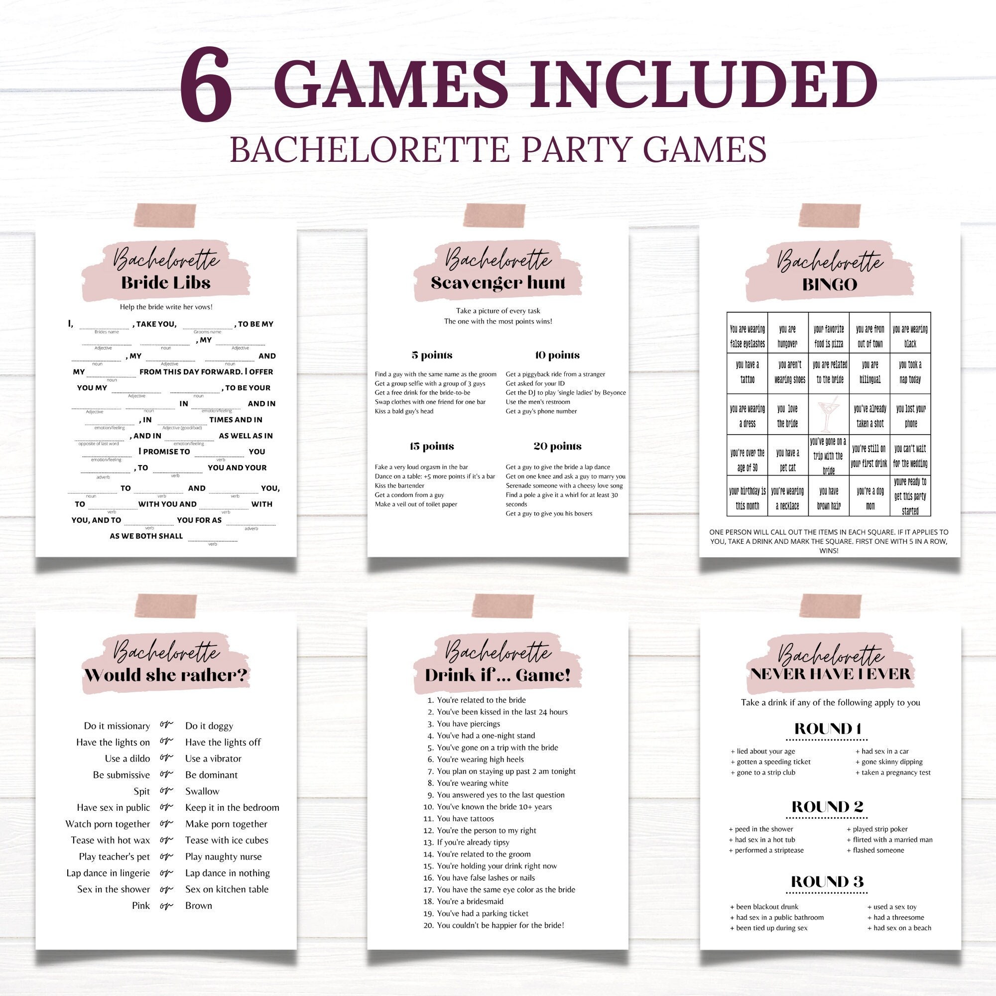 6 Bachelorette Party Games Bundle Party Games Instant photo