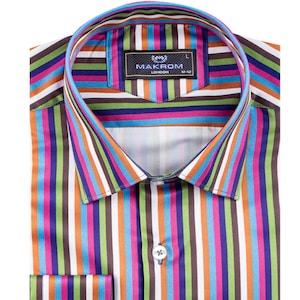 Green Pastel Neon Striped Men's Shirt