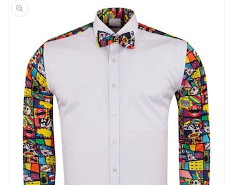 Comic Book Print Tuxedo Shirt