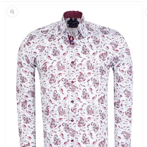 White Paisley Print Shirt with Matching Handkerchief