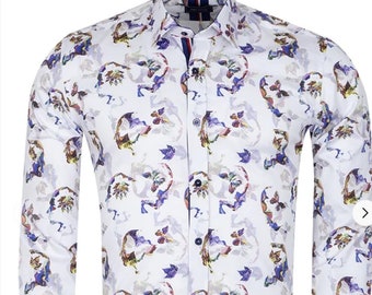 Colourful Silhouette Print Shirt with Matching Handkerchief