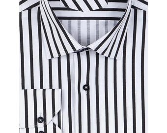 Men's Black Stripe Dress Shirt  White Collar, Long Sleeve Cotton Blend -  Etsy