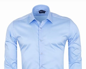 Blue Plain Pure Cotton Men&#39;s Shirt